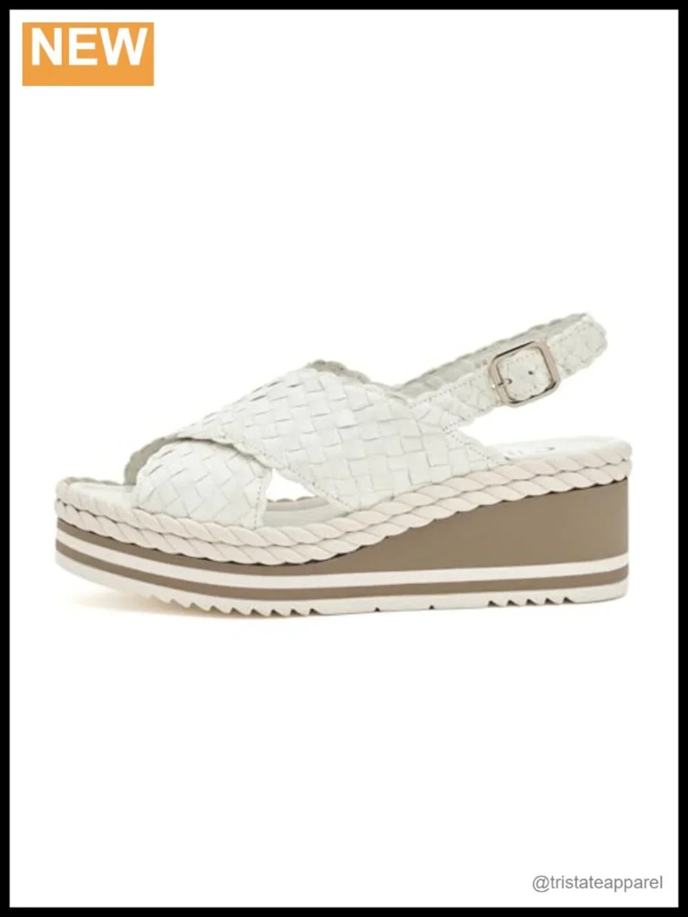 Leather Waterproof Slingback Wedge Sandal with Braided Buckle